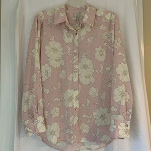 Joie soft pink floral print button down blouse/shirt